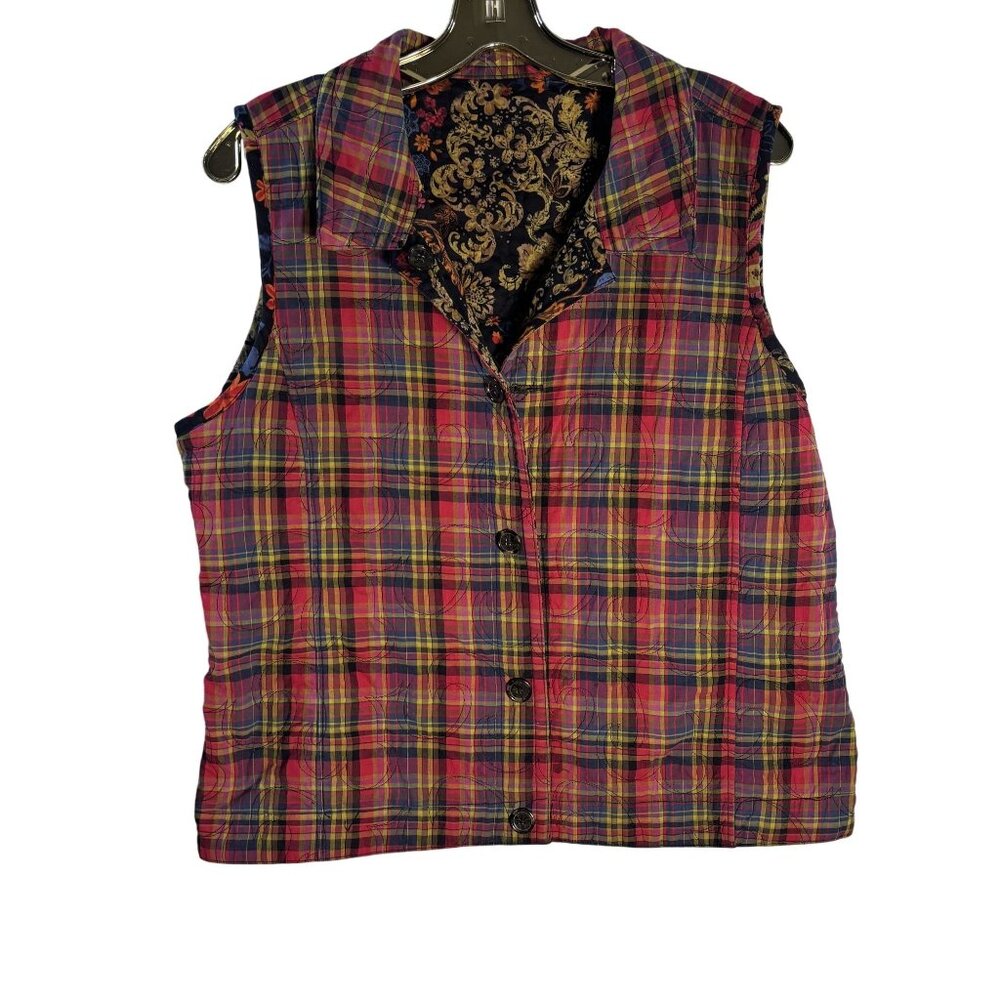 Reversible Floral & Plaid Button-Up Vest - Picture 4 of 7